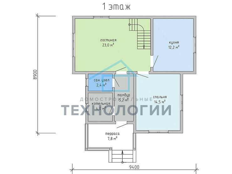Дом шале из бруса в 1,5 этажа 6х6 с котельной Топак